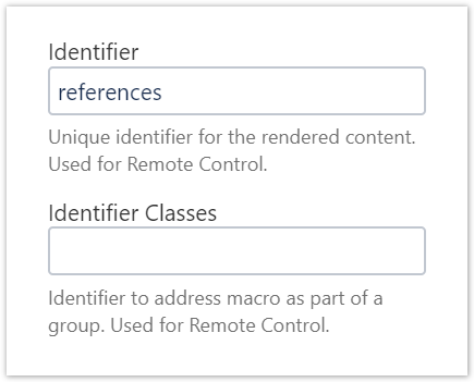 The Identifier Parameter of the Display Table Macro is set to 'references'.