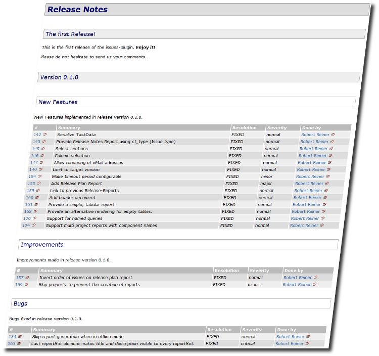 Release Notes Report Example